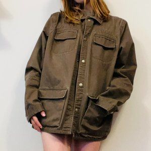 BDG - Large Mens Olive Worker Jacket - Oversized Look on Small Woman